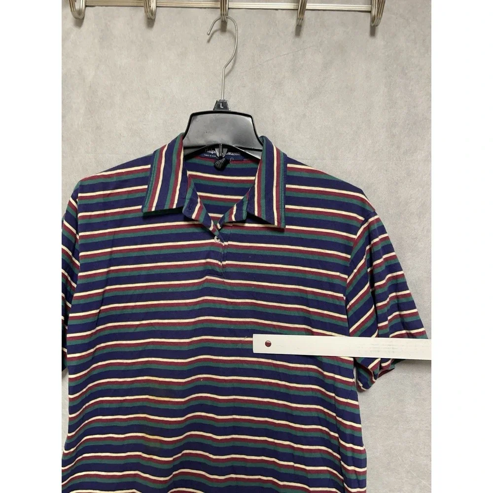 VTG‎ Ralph Lauren Polo Shirt Men M Rainbow Striped Cotton Casual Preppy USA 90s